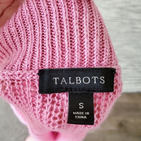 Talbots Linen Pink Open-Front Women's Sweater Faux Pockets - Picture 3 of 13